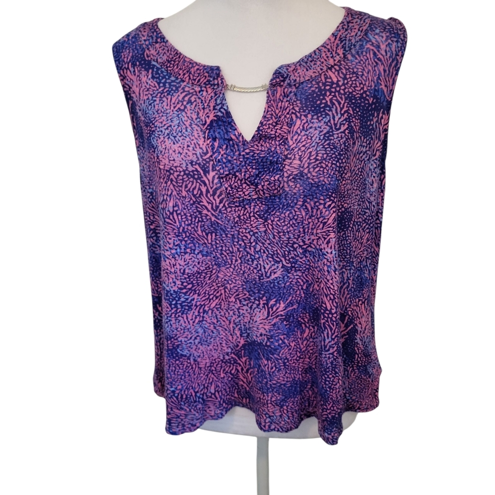 Palm Grove Tropical Print Top Purple/Pink Sz M